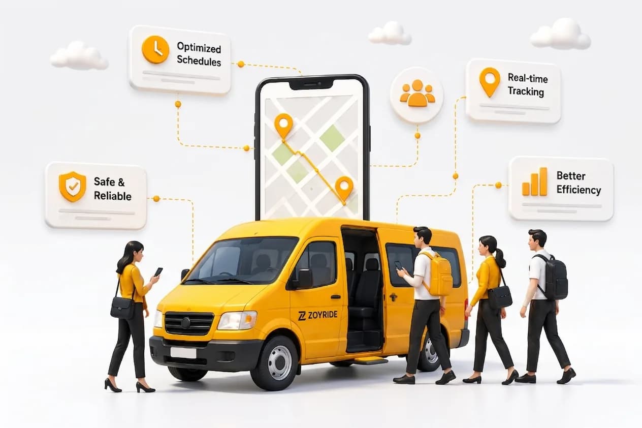 Employees boarding a corporate shuttle