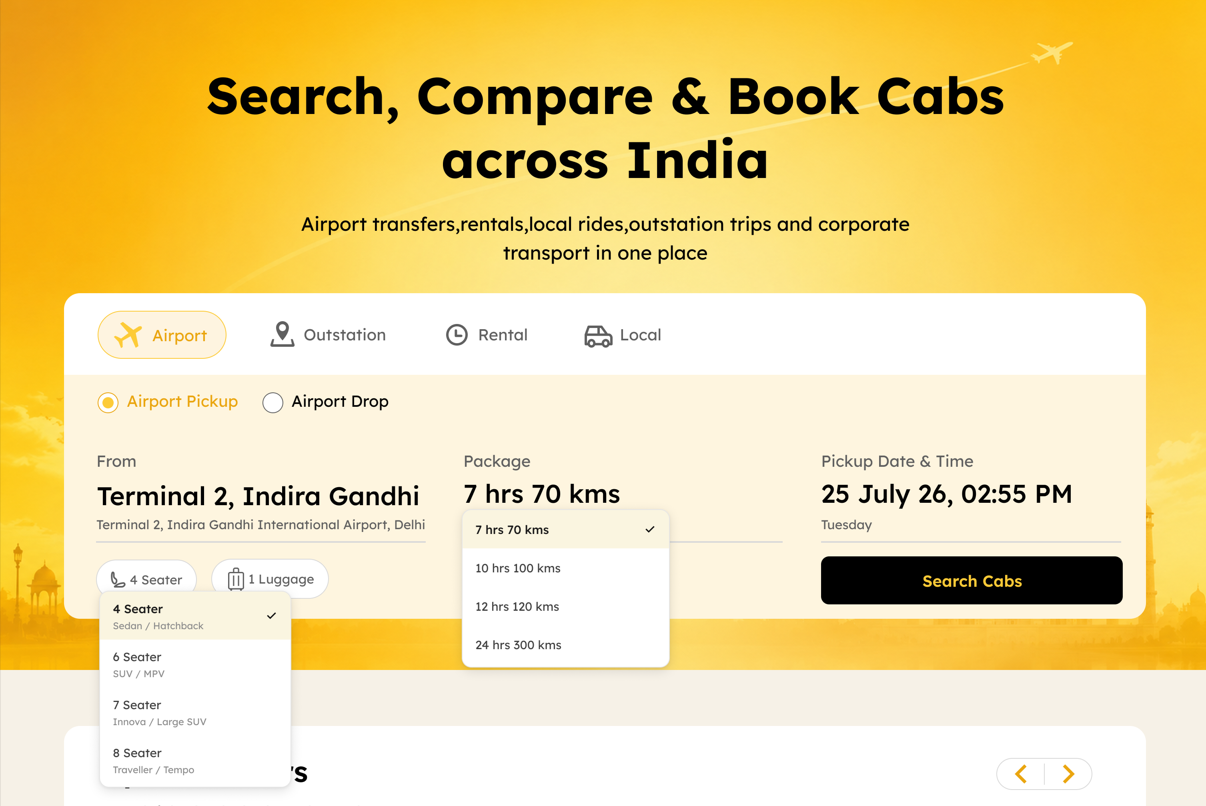 Airport, rental and local booking search