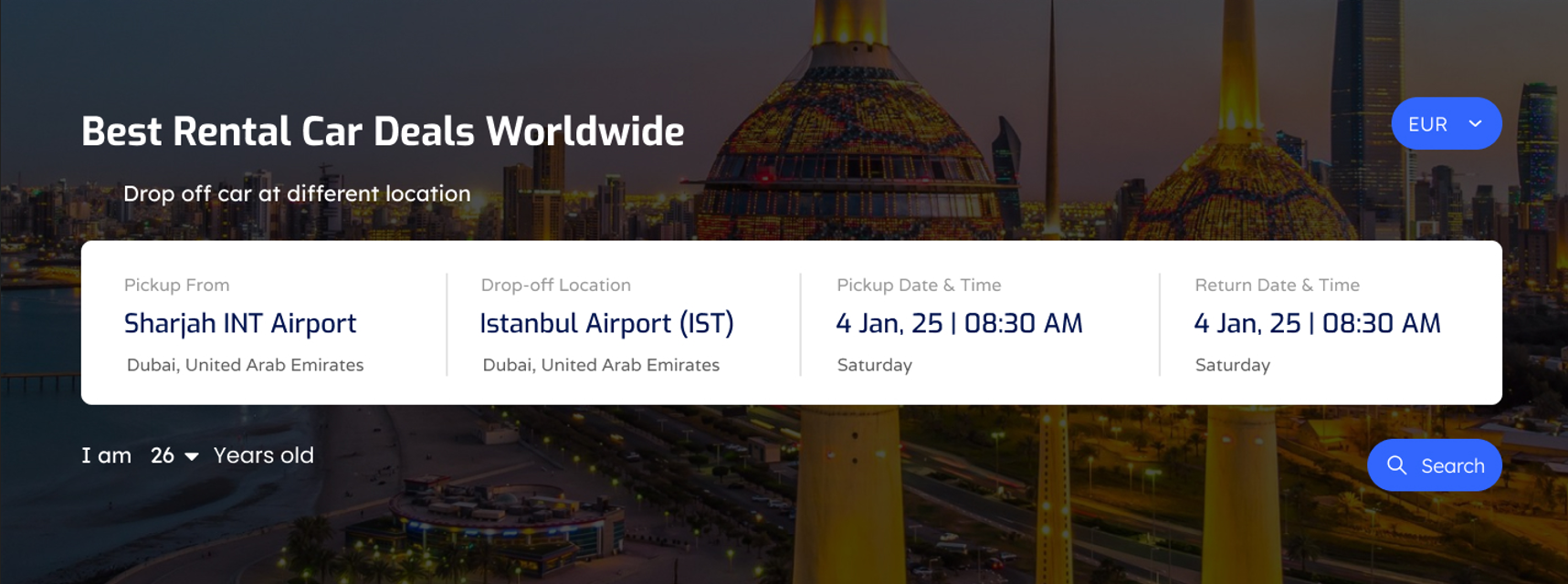 Pick-up and drop-off booking search