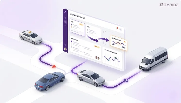 Taxi dispatch system managing last minute trip reassignment and driver allocation