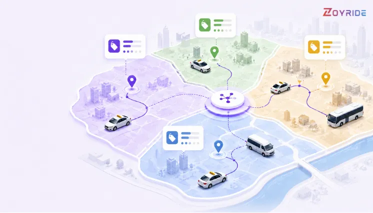 Multi zone fare management system for taxi companies with localized pricing rules