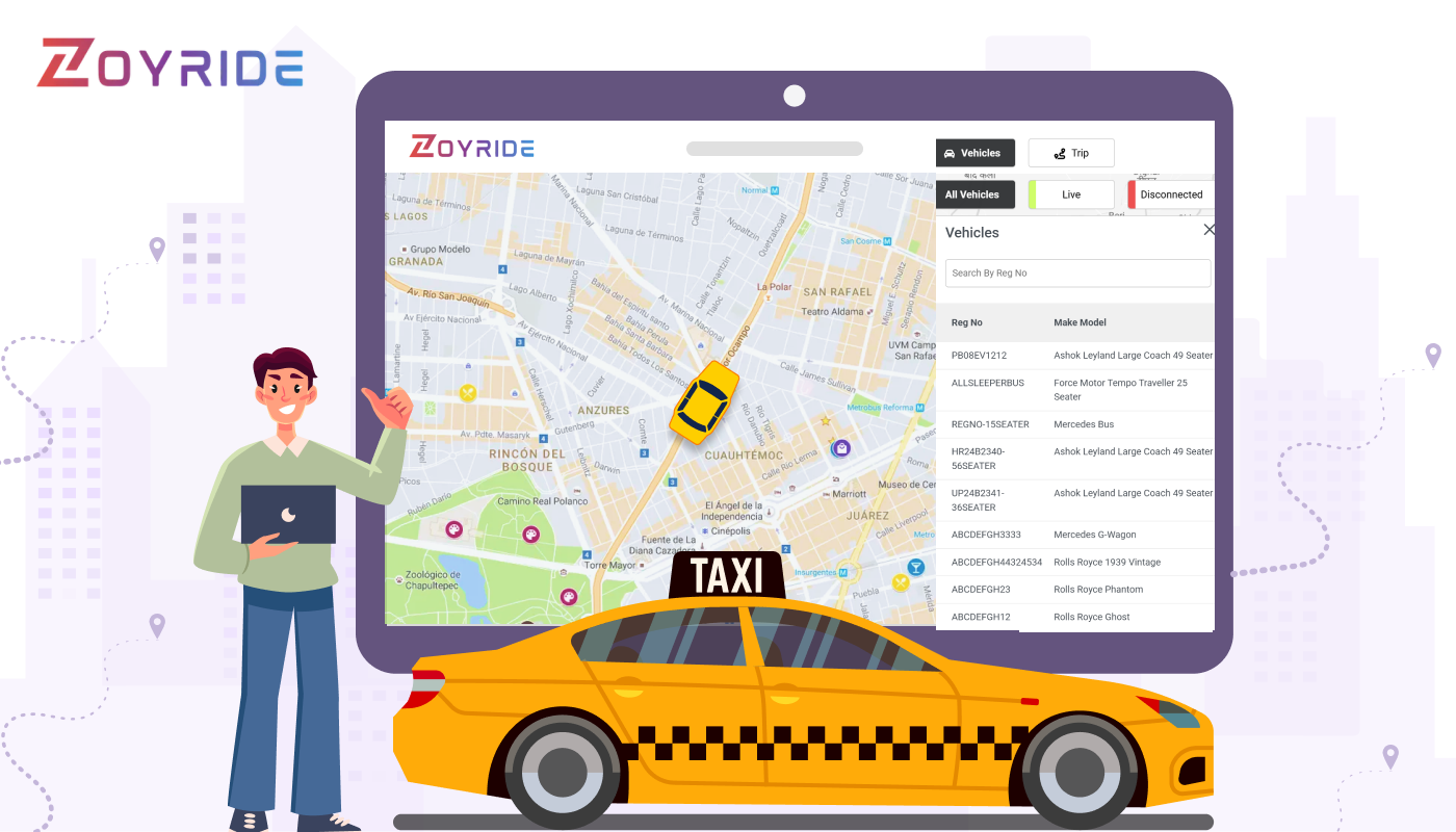 Zoyride taxi dispatch software with live fleet tracking.