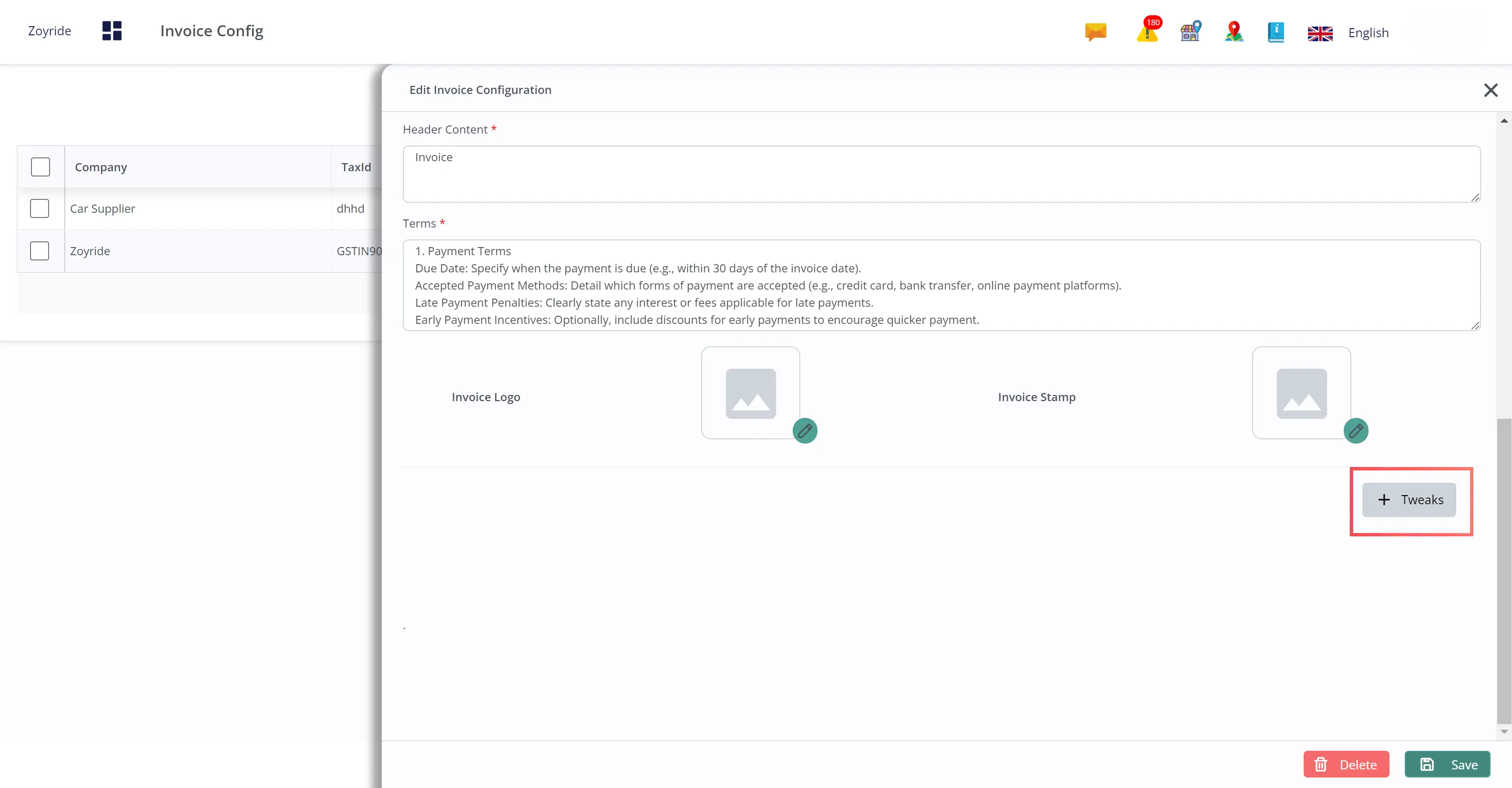 Invoice-config Edit save tweaks Invoice-config Edit save tweaks