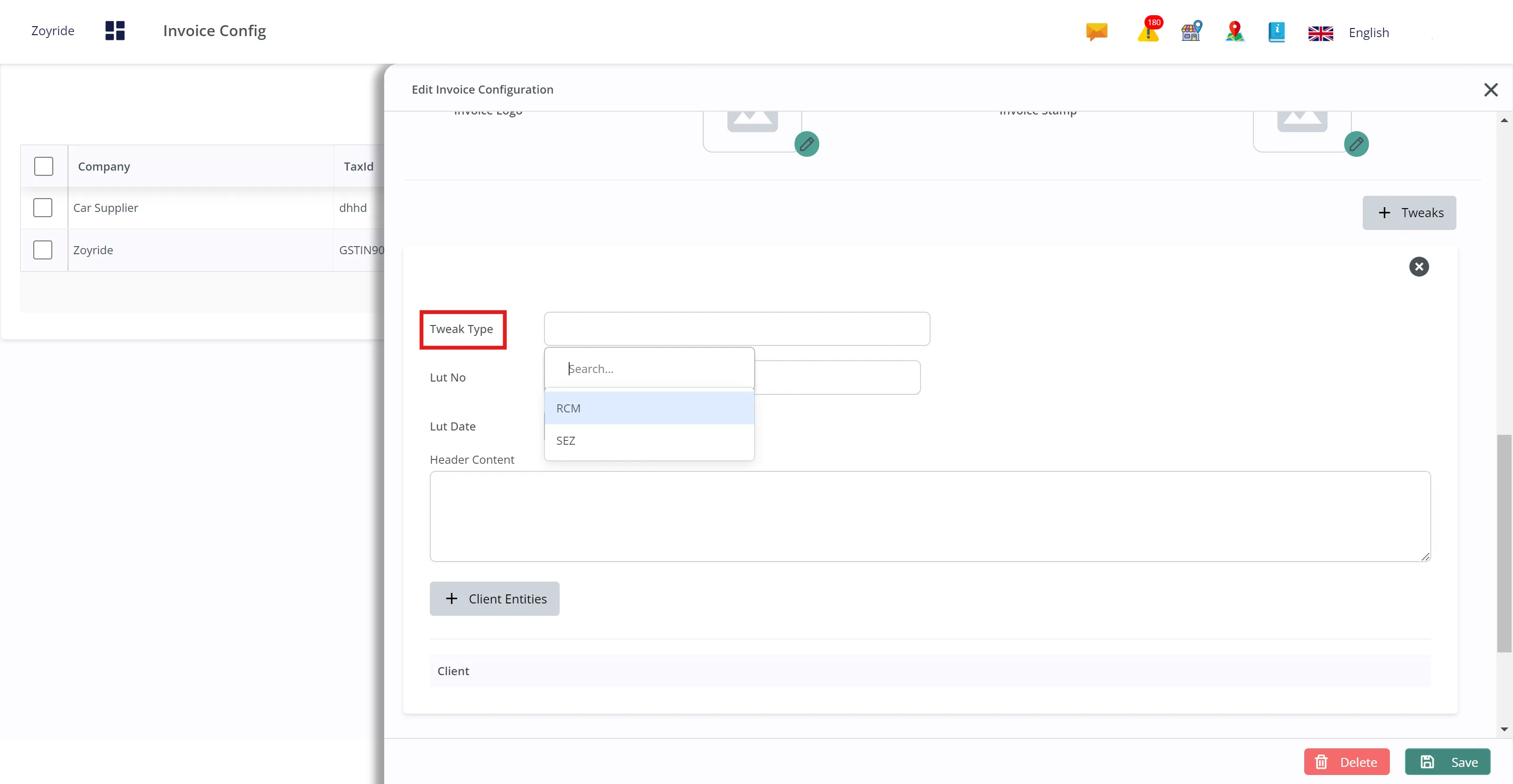 Invoice-config Edit save tweaks type Invoice-config Edit save tweaks type