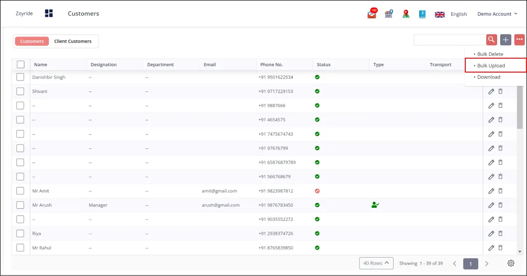 Customer bulkUpload Customer bulkUpload