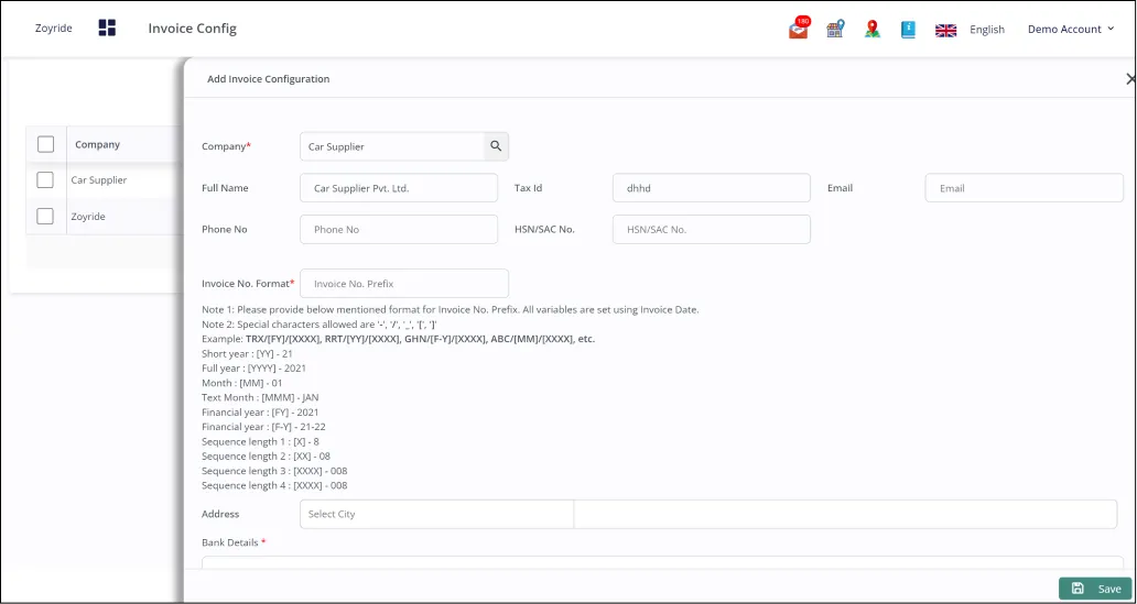Invoice-config Add Invoice-config Add