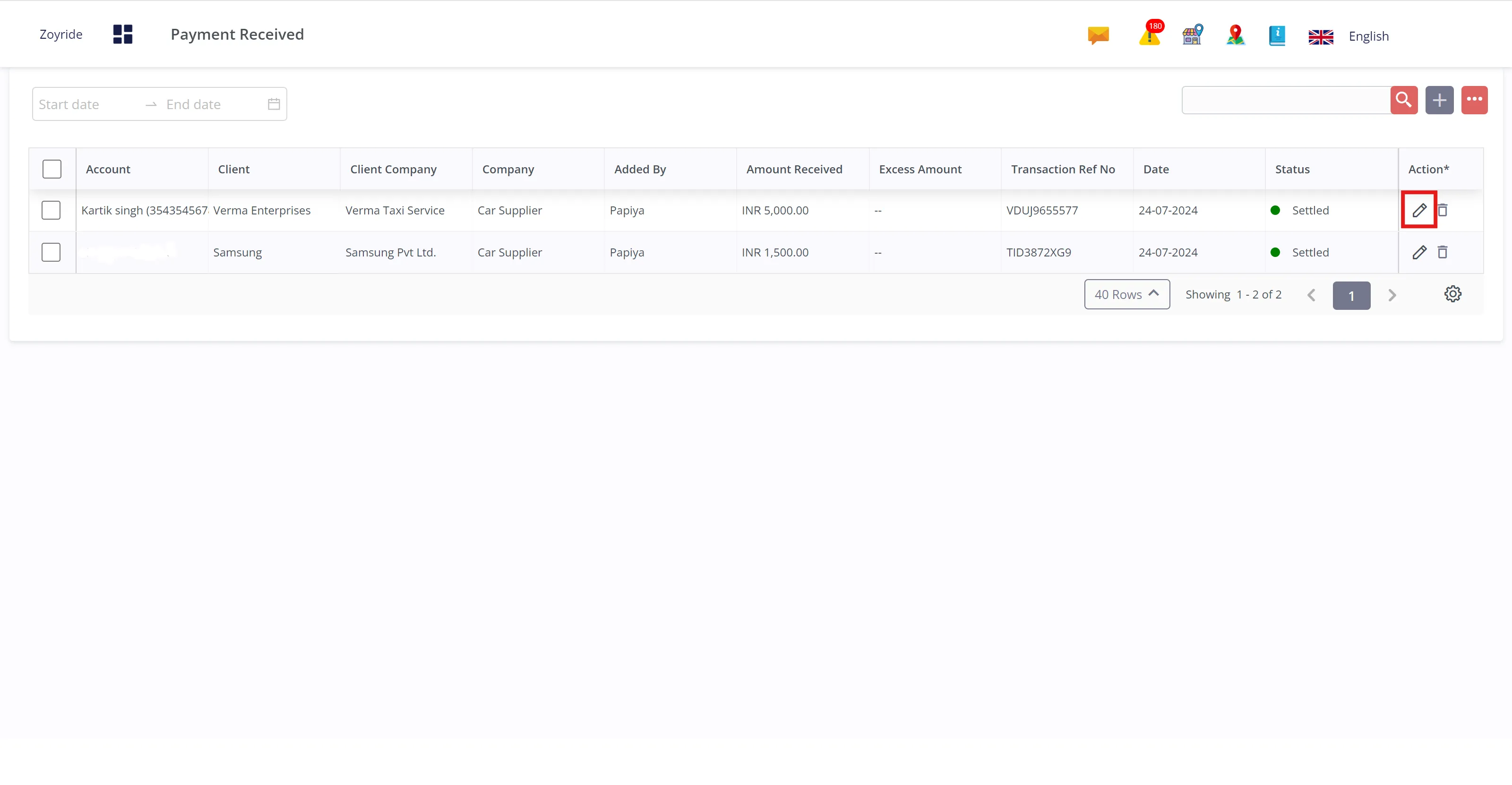 Payment Received Edit Feature Payment Received Edit Feature