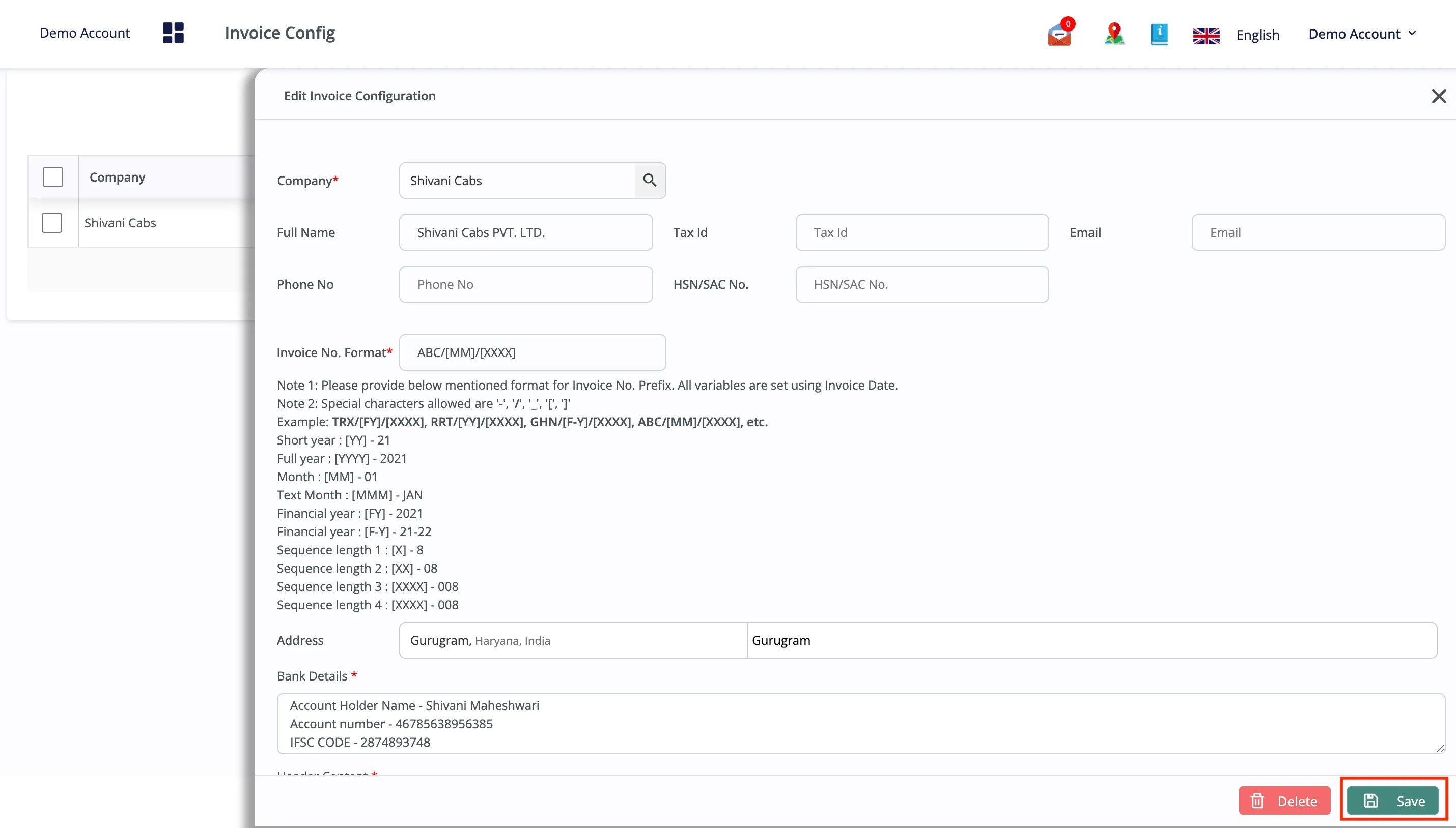 Invoice-config Edit save Invoice-config Edit save