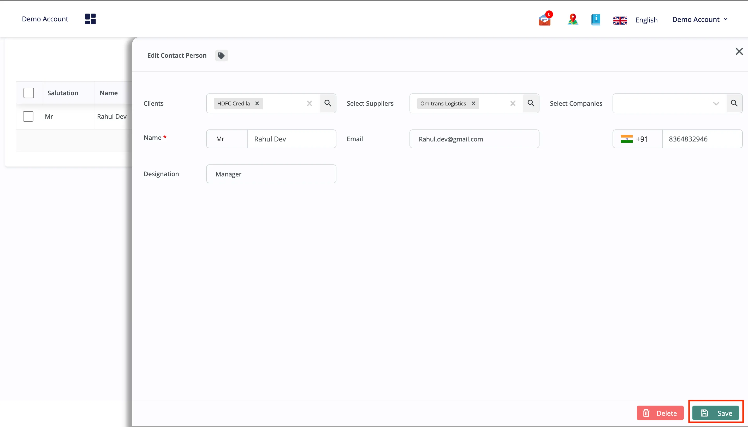 Contact Person Save