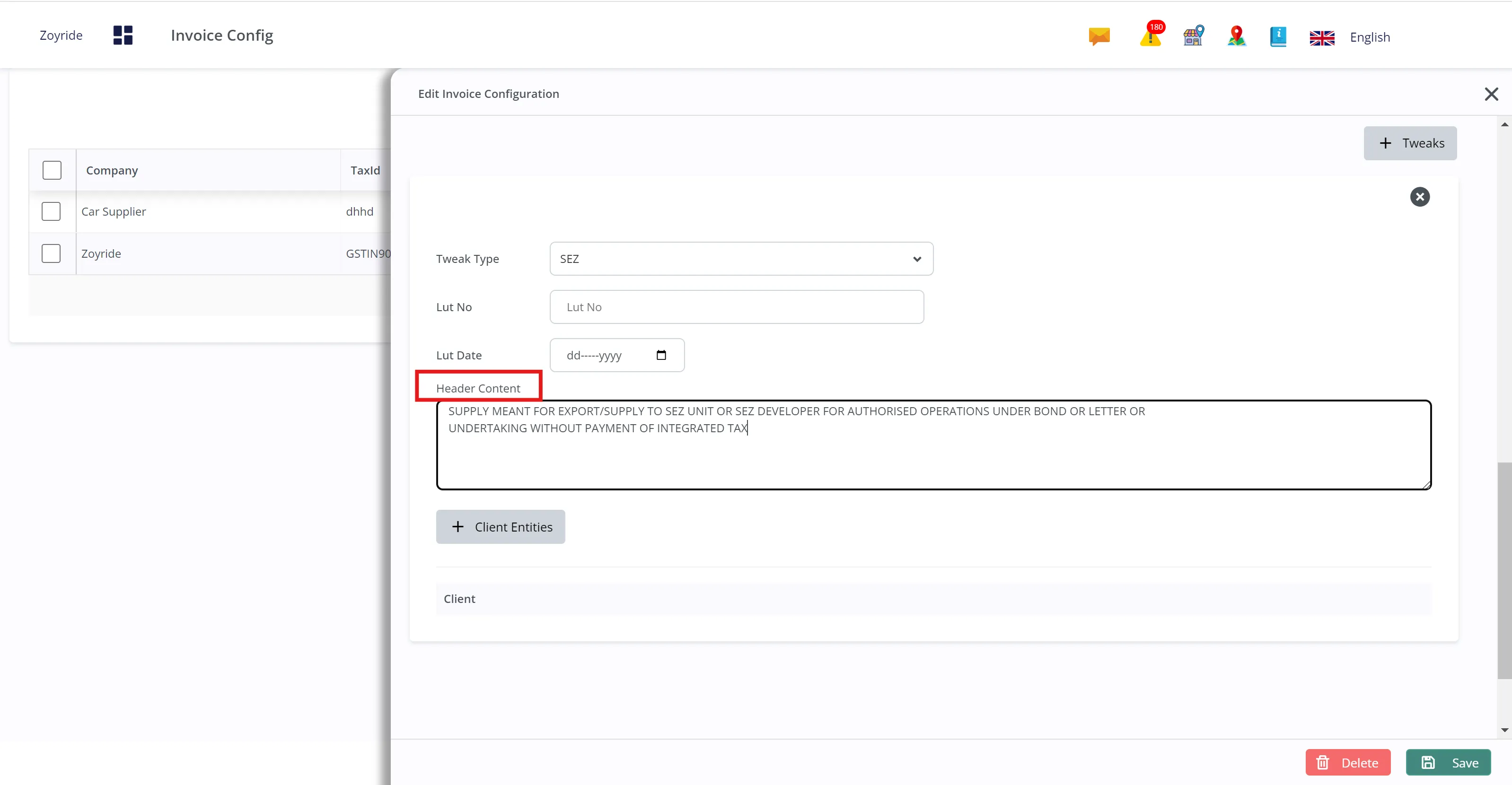 Invoice-config header Content Invoice-config header Content