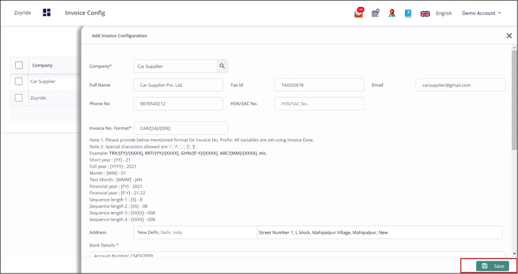 Invoice-config Save Invoice-config Save