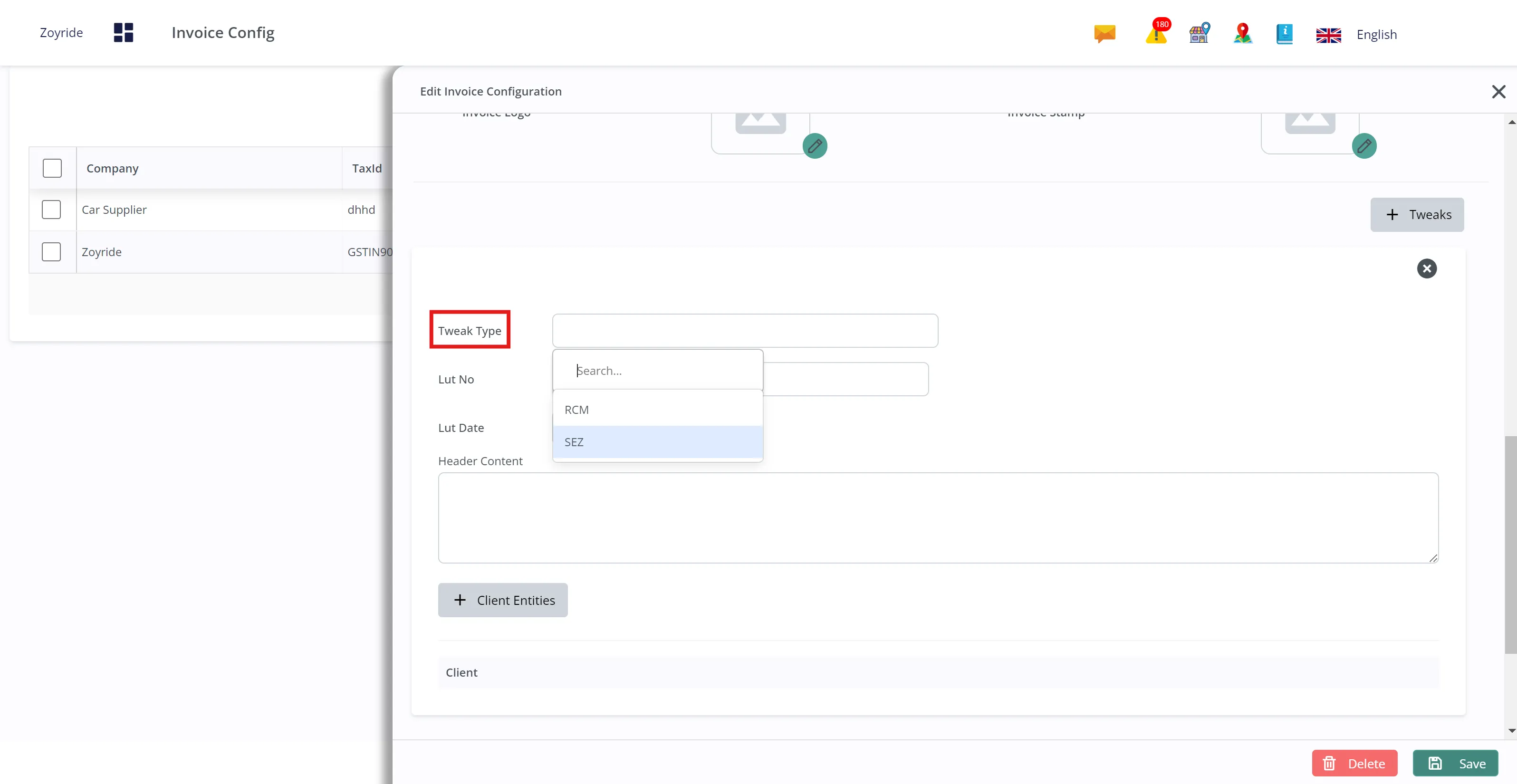 Invoice-config SEZ Invoice-config SEZ